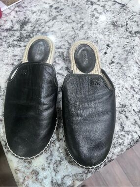 Michael Kors Black Leather Slip-On Espadrille Mules